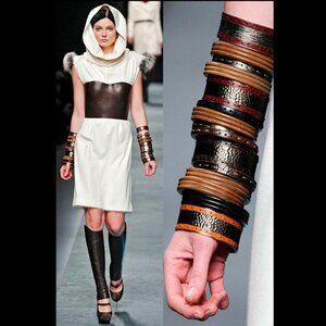 Vintage FENDI Stitched Selleria Gunmetal Bangle Bracelet 2009 Fall Runway